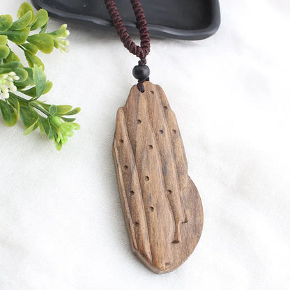 Vintage Long Sweater Chain Necklace for Women with Handmade Sandalwood Pendants in Ethnic Style