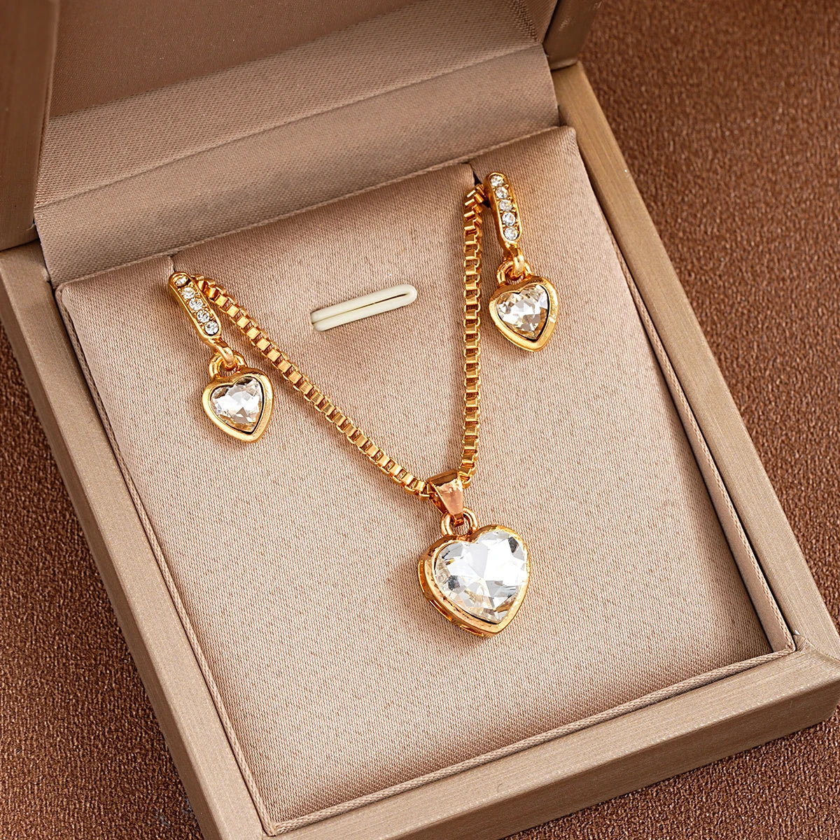 Romantic Double Heart Rhinestone Jewelry Set for Women - Elegant Necklace and Earrings Gift