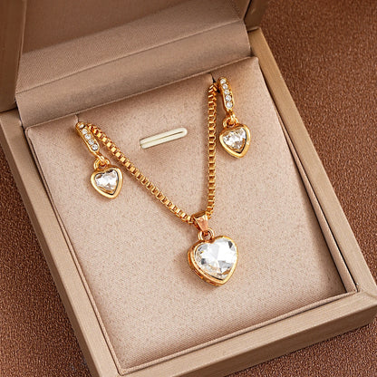 Romantic Double Heart Rhinestone Jewelry Set for Women - Elegant Necklace and Earrings Gift