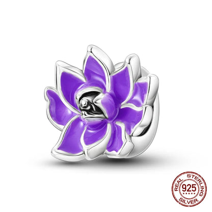 Elegant Sterling Silver Purple Flower Beads for DIY Jewelry and Charm Bracelets