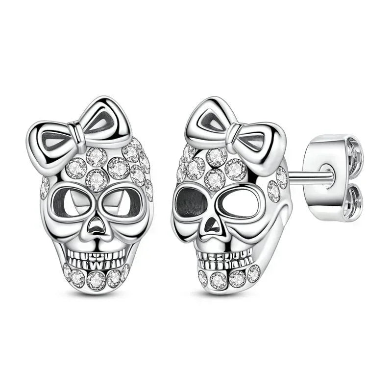925 Sterling Silver Gold Hoop Earrings Halloween Pumpkin Skull Christmas Tree Zircon Studs for Women DIY Jewelry