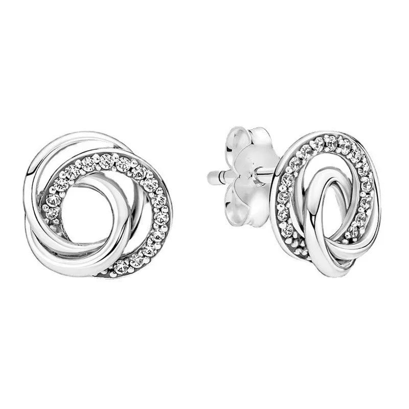 European 925 Silver Blue Snowflake Moon And Heart Zircon Stud Earrings For Women Holiday Exquisite Charm Jewelry