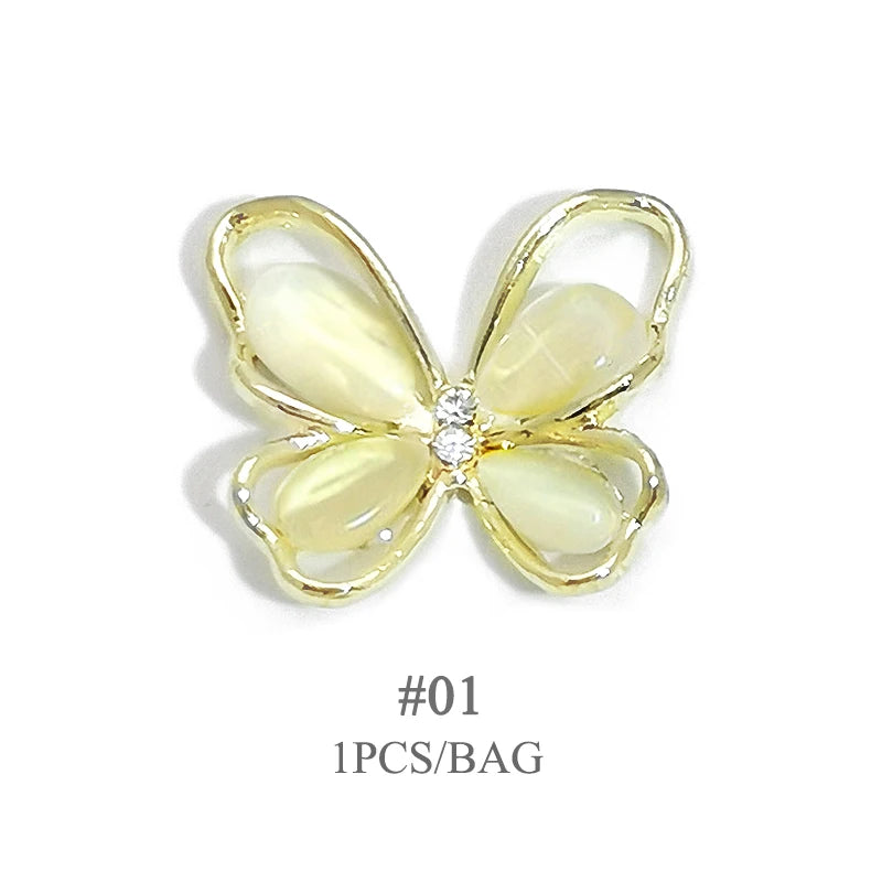 Elegant Gold Silver Metal Bowknot Nail Charm 3D Rhinestone Decor for DIY Manicure Art
