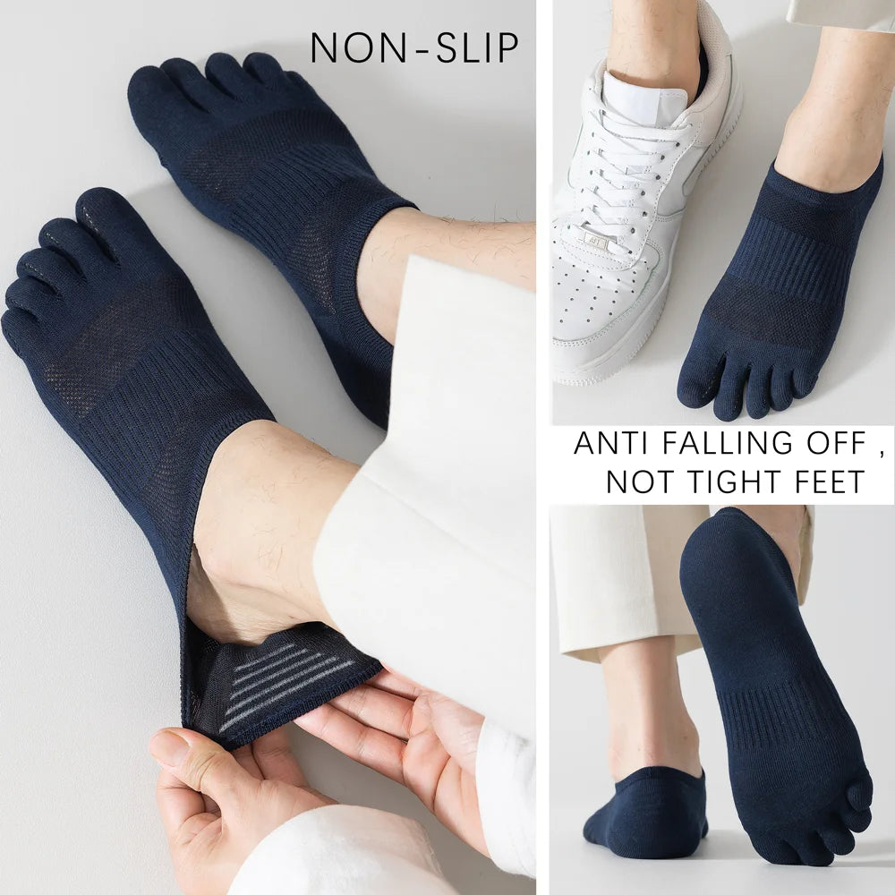 3 Pairs Mens Five Toe Breathable Anti Odor Ankle Socks