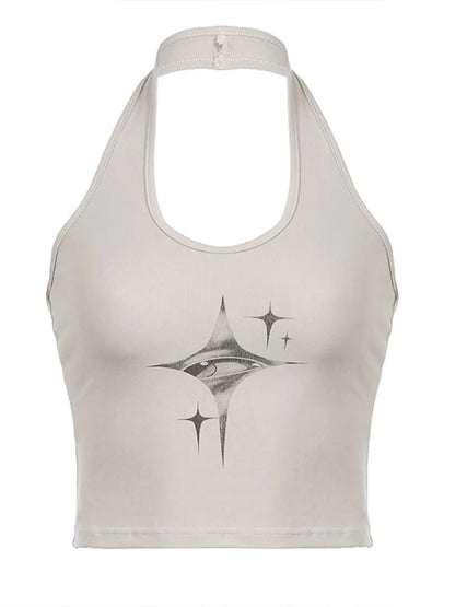 Y2K Devil Eyes Retro Print Hanging Neck Suspender Vest Top