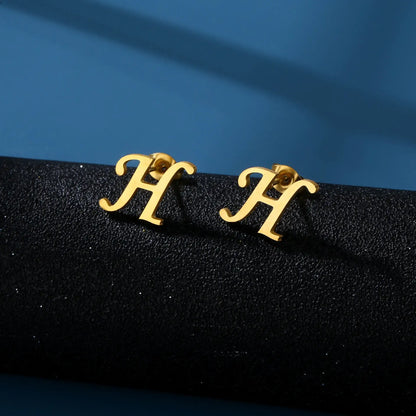 Tiny Stainless Steel Initial Letter Stud Earrings Gift H