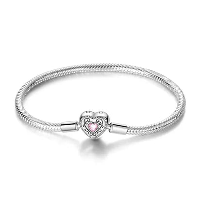 925 Sterling Silver Heart Lock Snake Bone Chain Bangle Women’s Classic Zircon Bracelet Fine Jewelry Party Gift