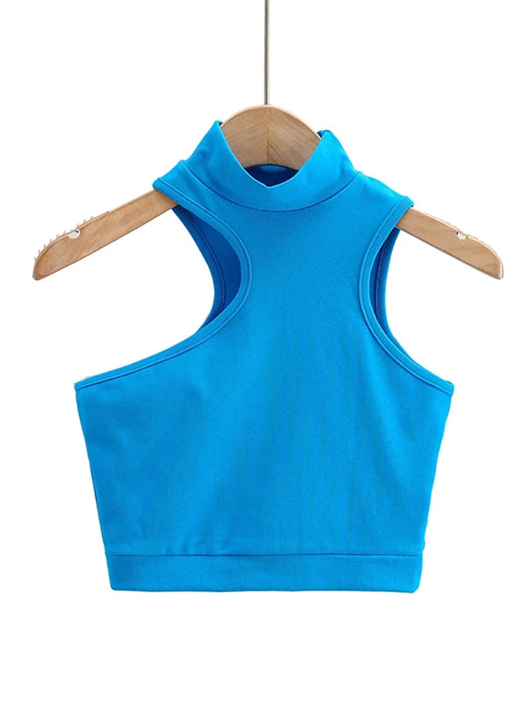 High Neck Asymmetric Cutout Crop Tank Top Active For Women