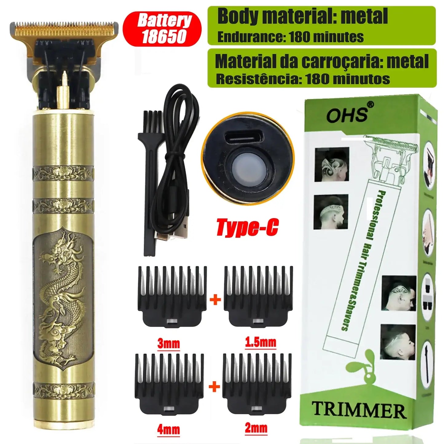 OHS Rechargeable Vintage T9 Cordless Hair Clipper Trimmer OHS S2 Dragon