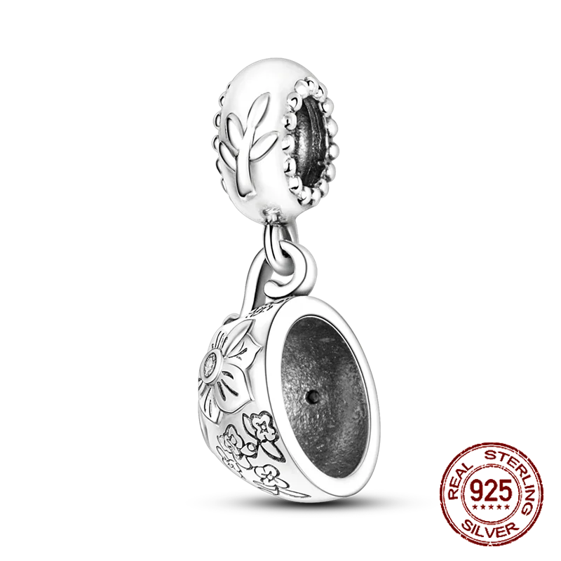 Inlaid Zircon Heart Charm Beads 925 Sterling Silver Dangle for Bracelets SMC1863