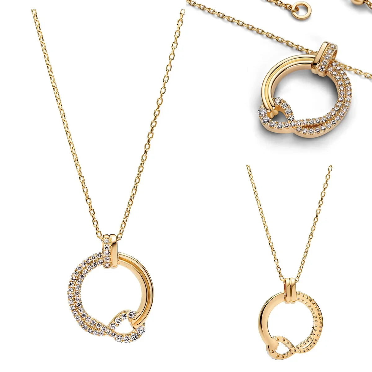 925 Sterling Silver Golden Geometry Charm Set with Heart Star Zircon Beads for DIY Womens Jewelry Gift