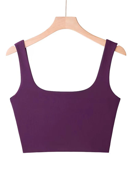 2024 Summer Women Sleeveless Square Neck Crop Tank Top