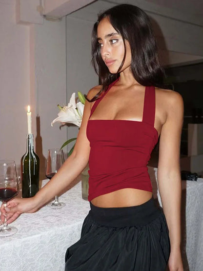 Backless Halter Bodycon Lace Up Crop Top For Women Party
