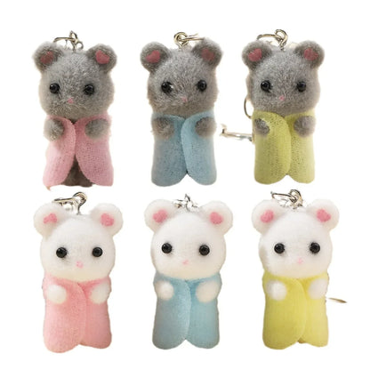 3D Cute Mouse Flocking Charms Cartoon Animal Resin Pendant for DIY Jewelry Making and Handmade Accessories