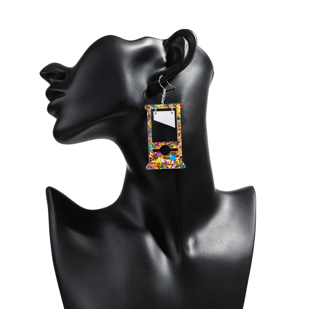 Gothic Blood Guillotine Acrylic Drop Earrings for Women Creative Sequin Knife Design Halloween Jewelry Gift