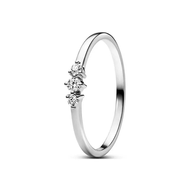 Original 925 Sterling Silver Heart Crown Bow Moon Ring with Colorful Crystal for Women Elegant Fine Jewelry Gift AMR057