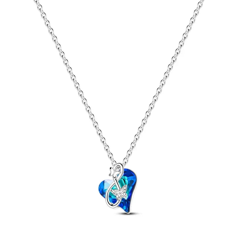 925 Sterling Silver Pink Bow Heart Moon Butterfly Pendant Necklace Elegant DIY Charm Gift for Women