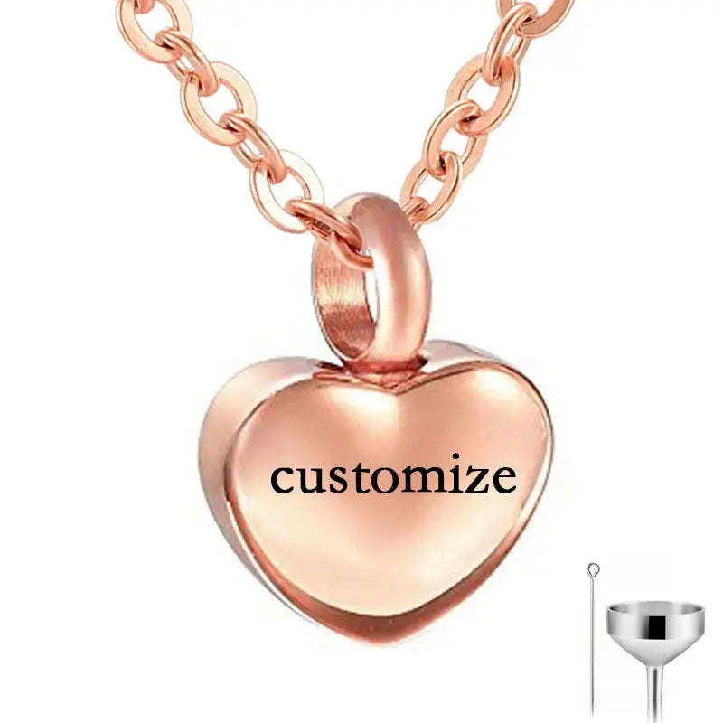 Heart Shaped Memorial Urns Necklace for Ashes in Four Colors rose gold-customize