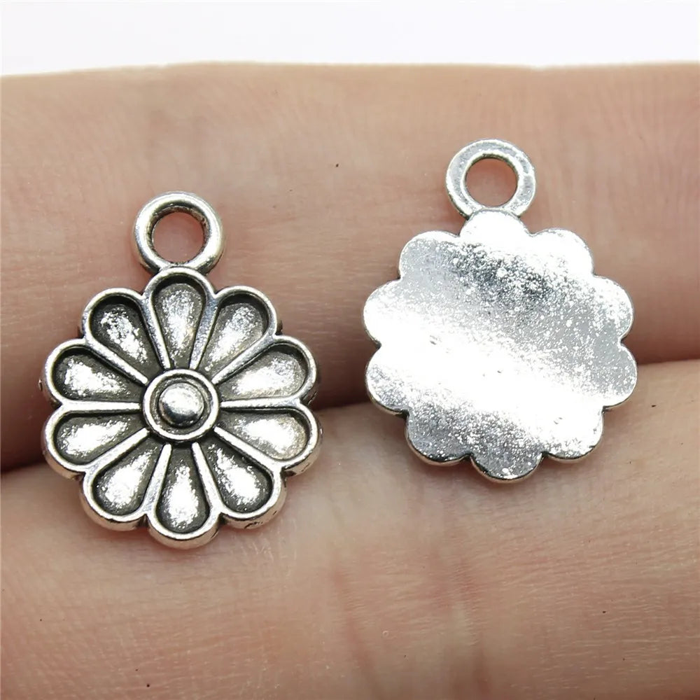 20Pc Antique Silver Sunflower Daisy Charms For Bracelets