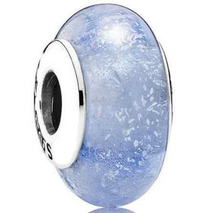 925 Sterling Silver Cosmic Rainbow Murano Glass Beads with Flower and Leaf Charms for DIY Women Jewelry