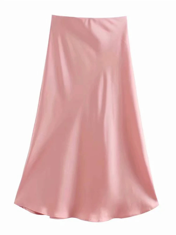 Satin A Line Skirt With Elastic Waist For Women Summer