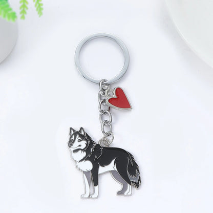 Alaska Husky Cartoon Dog Keychain for Pet Lovers - Cute Silver Zinc Alloy Accessory for Men and Women