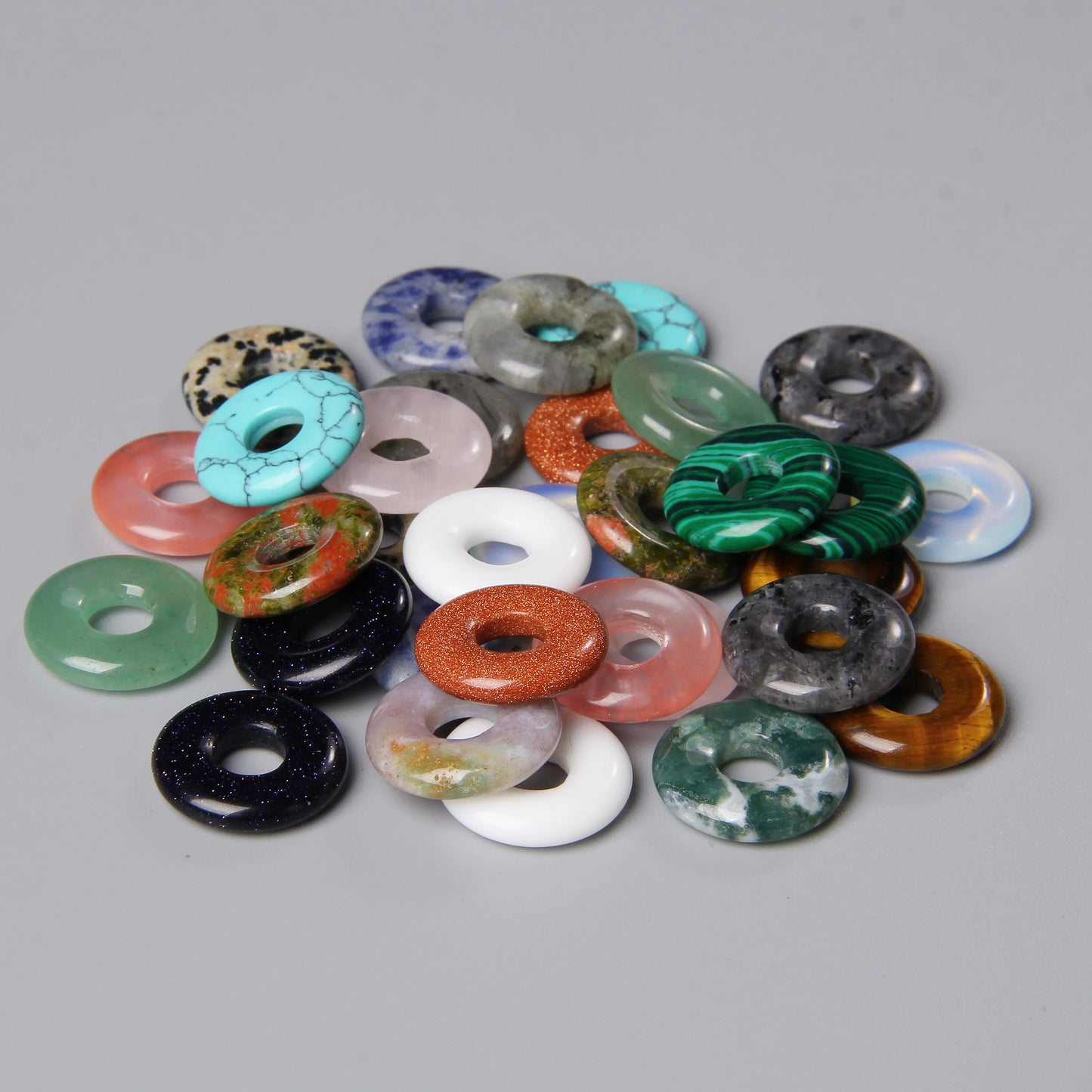 Elegant Labradorite Jade Agate Donut Beads Set for Jewelry Crafting 18mm 5pcs