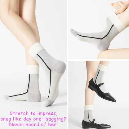 5 Pairs Womens Cotton Mid Calf Seamless Ventilated Socks