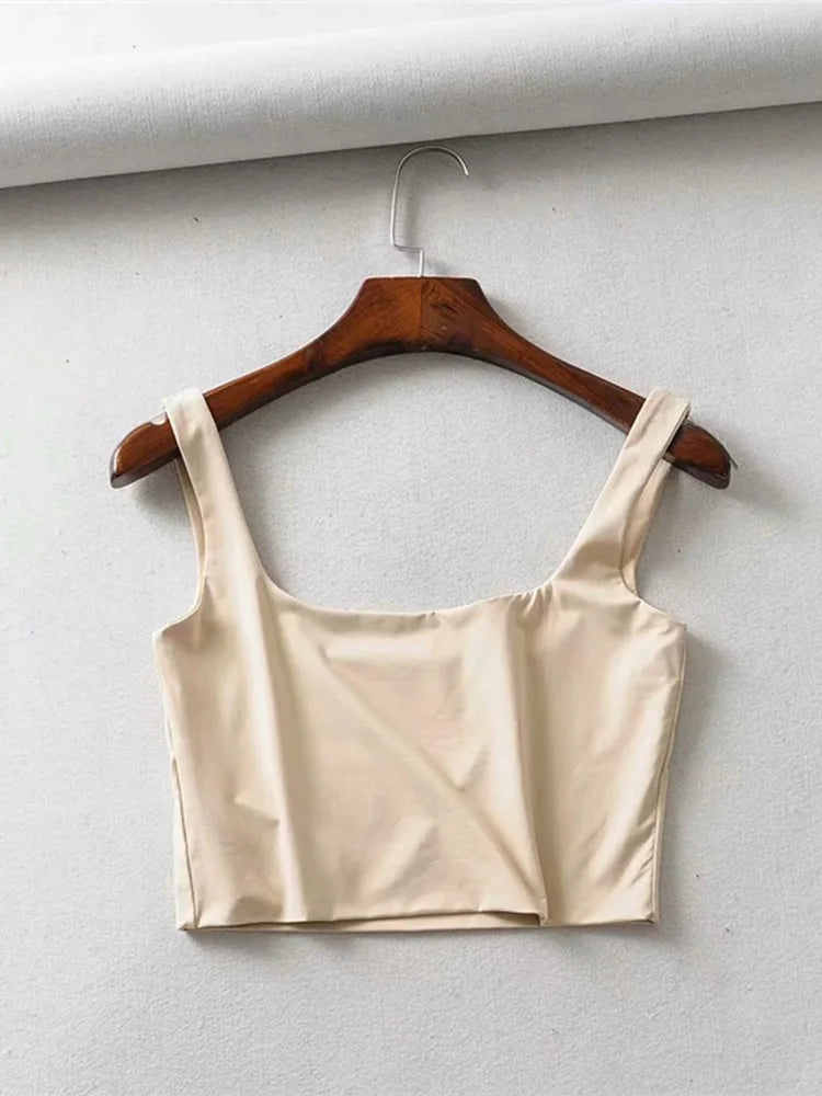 Summer Women Sleeveless Square Collar Tank Top High Stretch