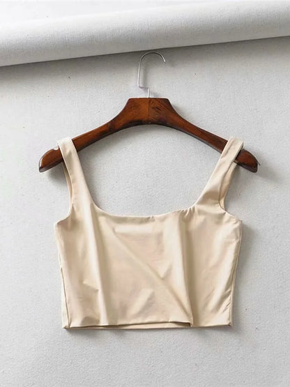 Summer Women Sleeveless Square Collar Tank Top High Stretch