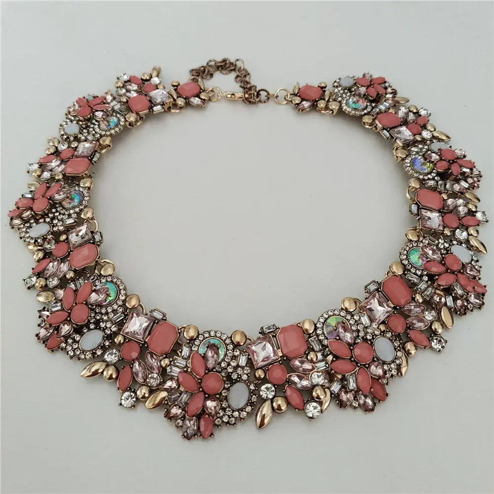 Indian Ethnic Crystal Rhinestone Necklace Earrings Set for Bridal 2024 Jelly Pink