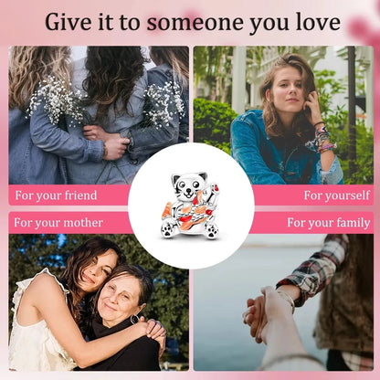 925 Sterling Silver Cat Bear Heart Beads Pendant Charm for Women DIY Bracelet Necklace Gift