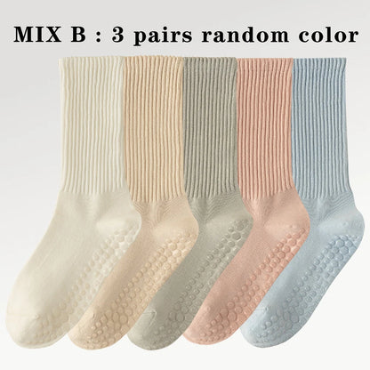 3 Pairs Cotton Anti Slip Yoga Socks Medium Length For Women