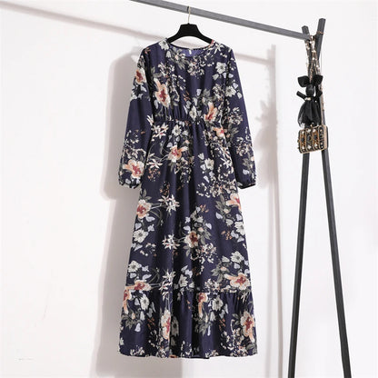 Spring Summer Women Maxi Dresses Casual Full Sleeve Floral 10