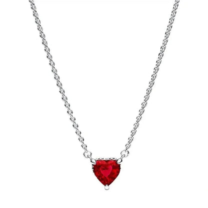 925 Sterling Silver Necklace with Colorful Bow Tie and Red Heart Zircon Pendant Classic Fashion Charm for Women