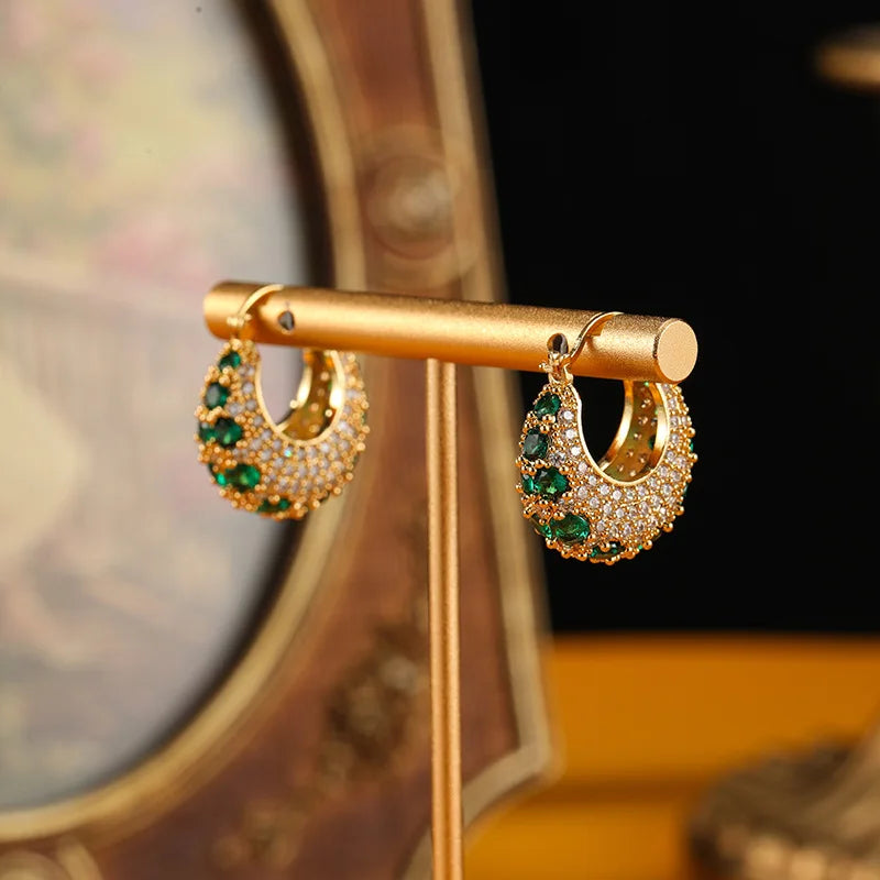 Suyu Trendy Zircon Hoop Earrings for Women Luxurious Geometric Round Design