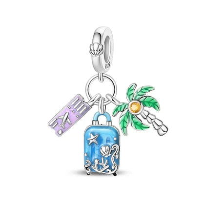 Green Series Sterling Silver Lucky Four Leaf Clover Charms with Zircon Beach Beads for Bracelets and Necklaces