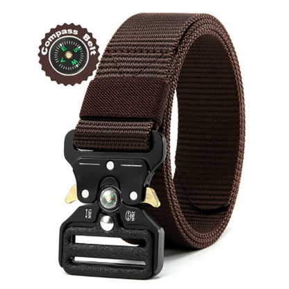 Men's Belt Outdoor Multi Function Compass High Quality Canvas Coffee 125cm
