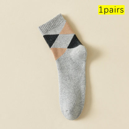 Mens Retro Argyle Cotton Fleece Lined Mid Calf Socks