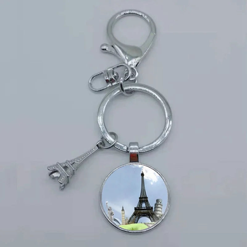 Paris Eiffel Tower Glass Pendant Keychain for Women with Artistic Design