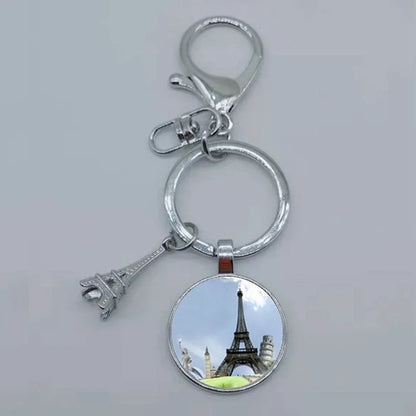 Paris Eiffel Tower Glass Pendant Keychain for Women with Artistic Design