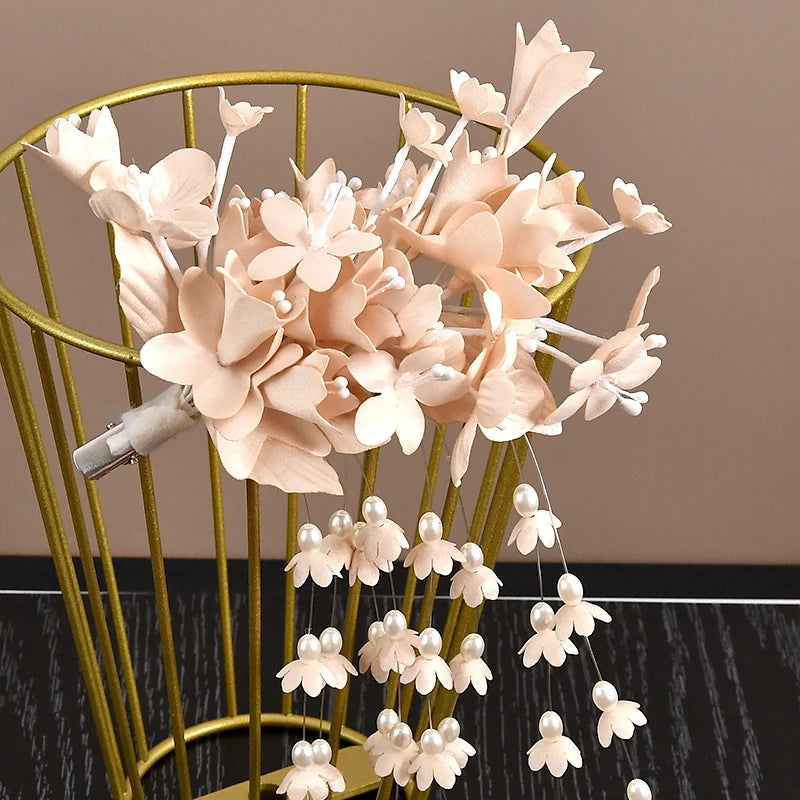 Flower Pearl Tassel Hair Barrettes Bridal Wedding Tiara Romantic Hair Accessories