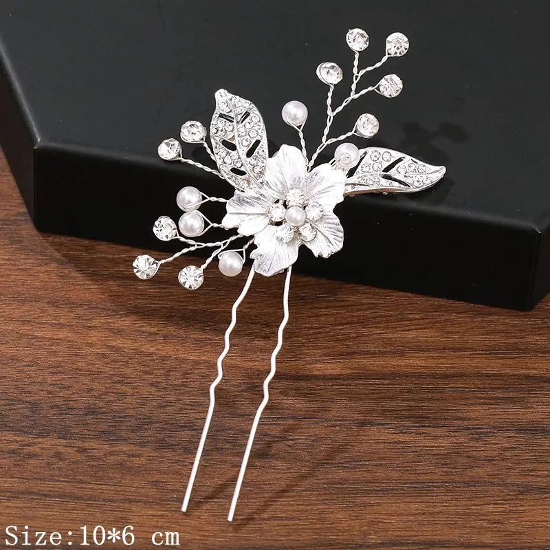 Elegant Pearl Rhinestone Flower Hair Pins for Women Wedding Accessories