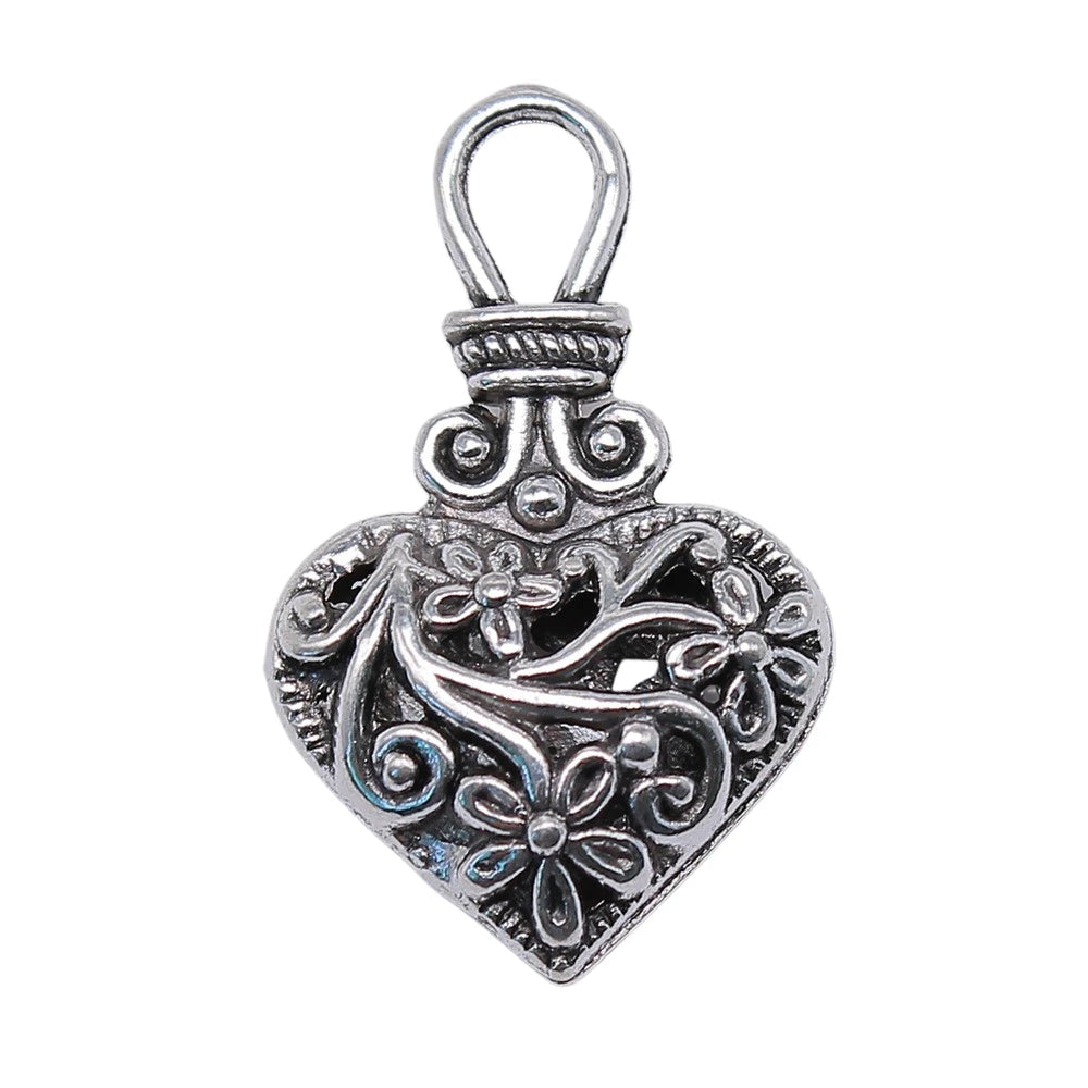 Vintage 3D Heart Charms with Floral Pattern Zinc Alloy Set of 3