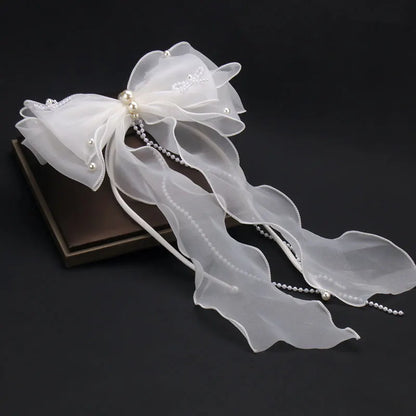 Elegant Pearl Mesh Bow Hair Clips for Women Bridal Wedding Accessories