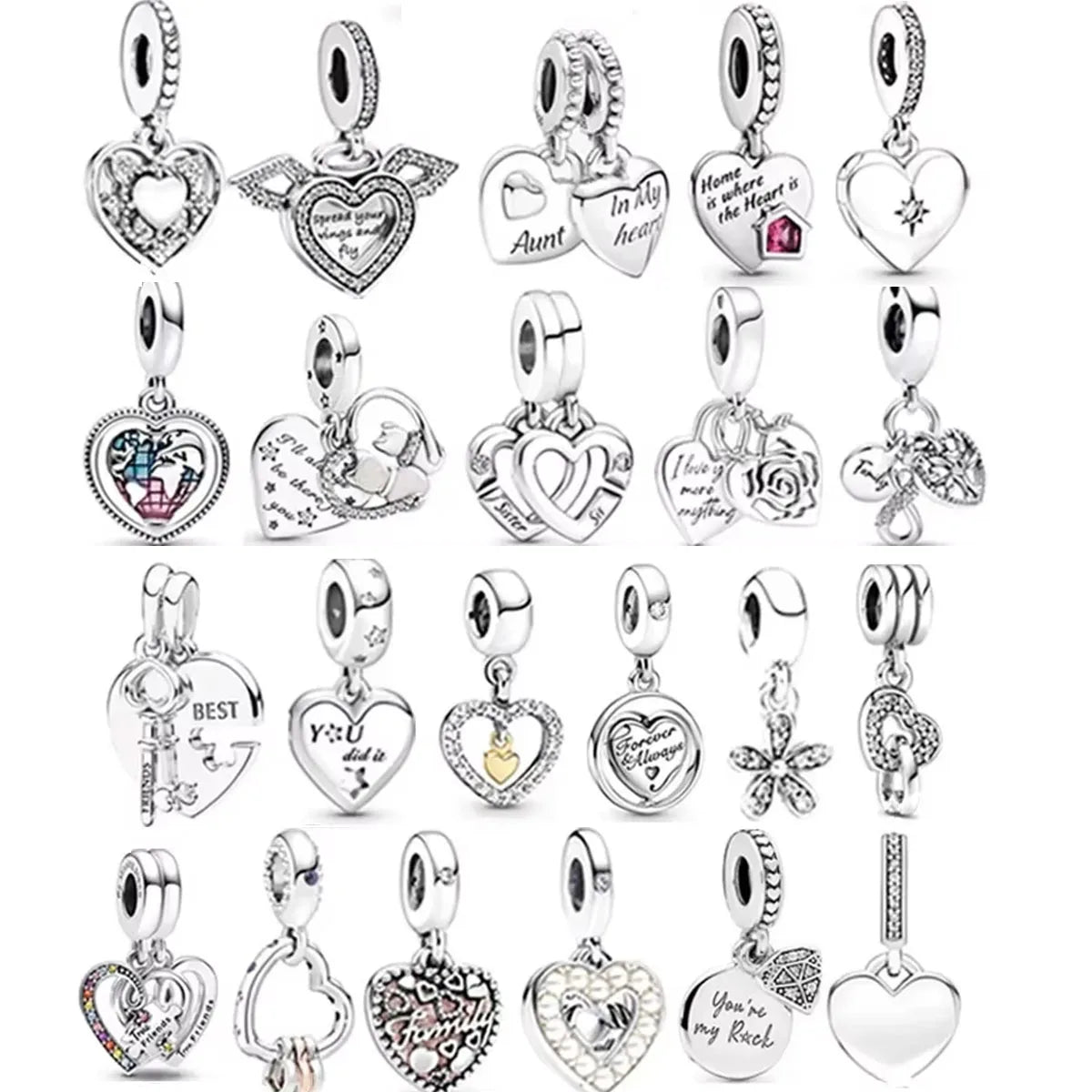 Original 925 Sterling Silver Linked Sister Hearts Openable Heart Locket Dangle Charm Beads for Necklace and Bracelet Jewelry