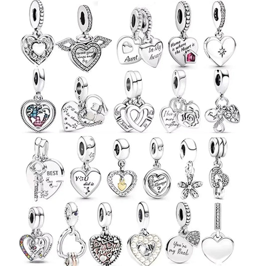Original 925 Sterling Silver Linked Sister Hearts Openable Heart Locket Dangle Charm Beads for Necklace and Bracelet Jewelry