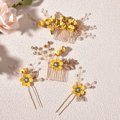 Elegant Bridal Pearl Hair Accessories Set – Floral Tiara, Barrette, and Combs for Wedding Elegance
