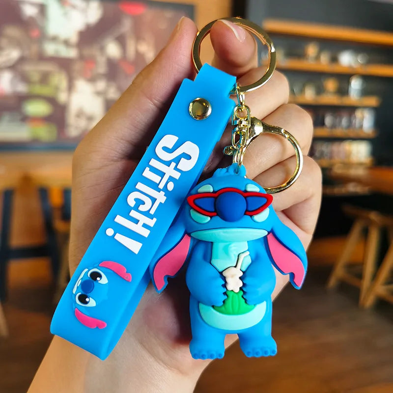 Kawaii Anime Disney Keychain Set Featuring Mickey Mouse, Minnie, Lilo & Stitch