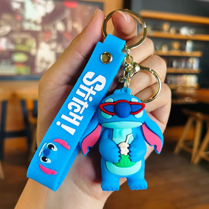 Kawaii Anime Disney Keychain Set Featuring Mickey Mouse, Minnie, Lilo & Stitch
